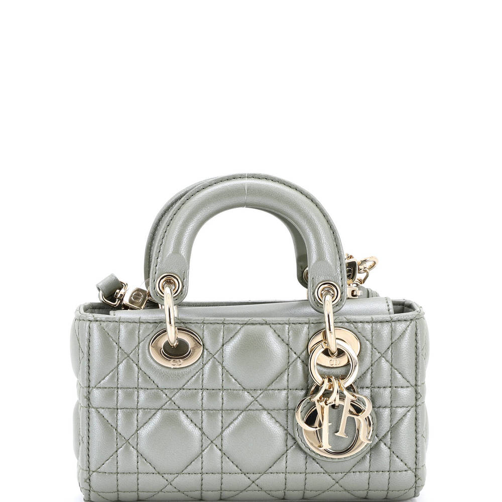 Dior Sage Green Quilted Lederama Mini Tote with Gold Hardware